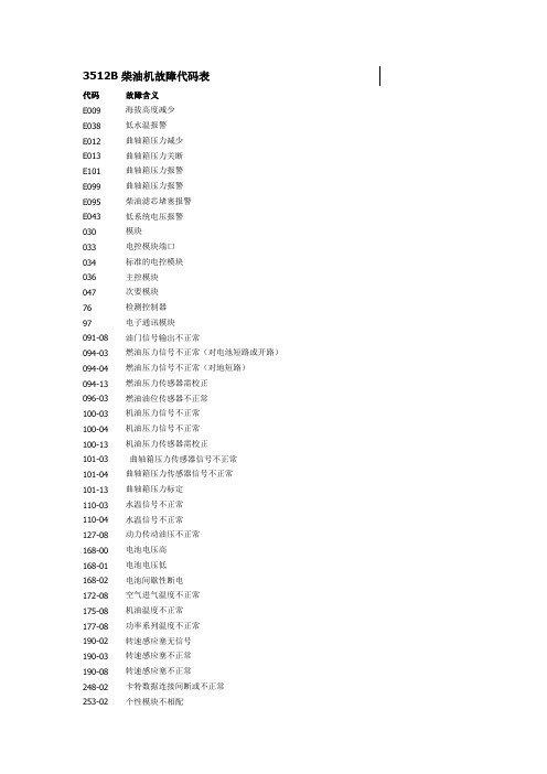 卡特柴油机故障代码