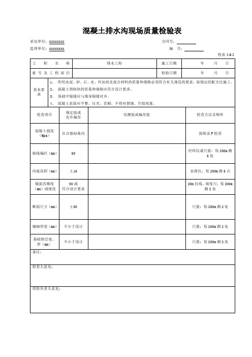 混凝土排水沟现场质量检验表