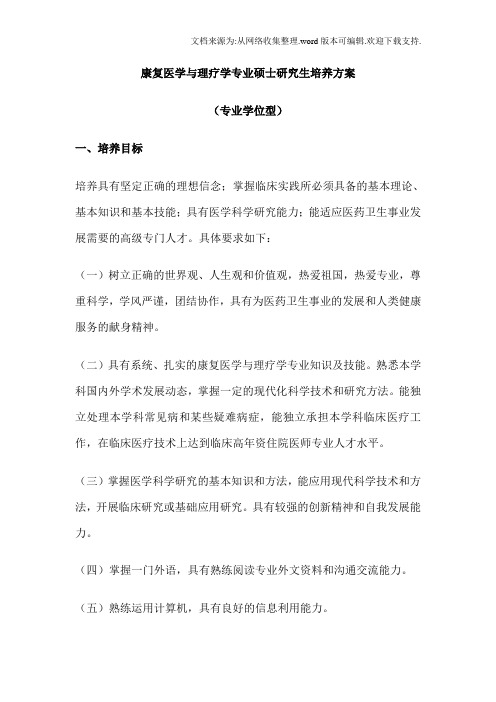 康复医学与理疗学专业硕士研究生培养方案