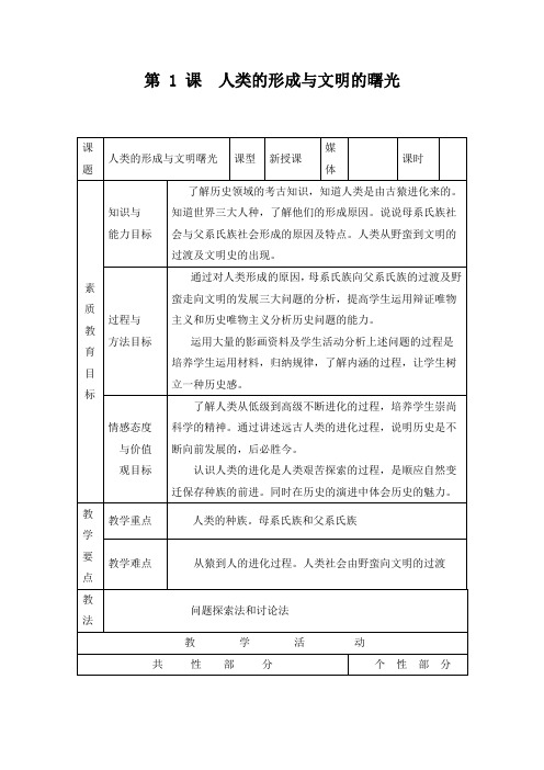 教学设计2：人类的形成与文明的曙光