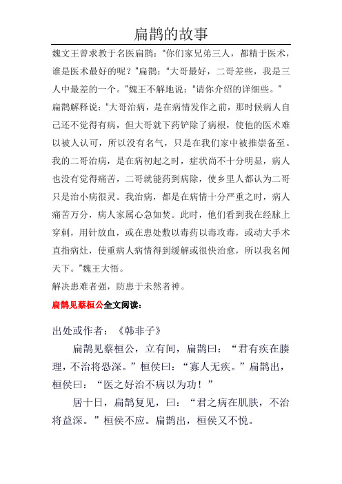 魏文王曾求教于名医扁鹊