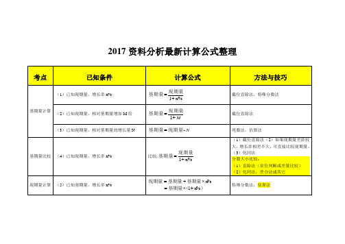 2017资料分析最新计算公式整理