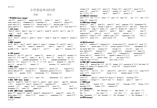 最新新人教版小学英语教材词汇整理归类