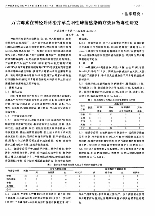 万古霉素在神经外科治疗革兰阳性球菌感染的疗效及肾毒性研究