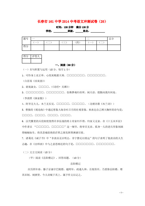 长市161中学中考语文冲刺试卷(二十)