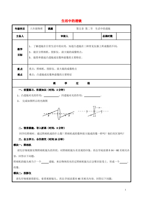 山东省聊城市八年级物理上册 5.2 生活中的透镜学案(无答案)(新版)新人教版