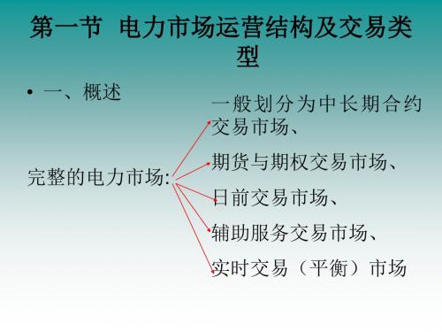 第一节电力市场运营结构及交易类型