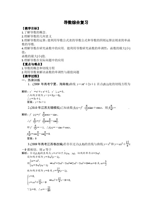 【备课精选】2012年高中数学苏教版选修1-1教案第三章《导数及其应用》复习