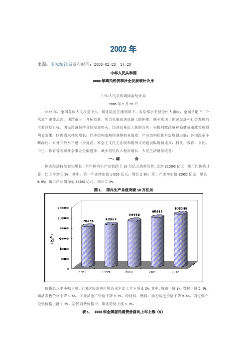 2002年国民经济和社会发展统计公报