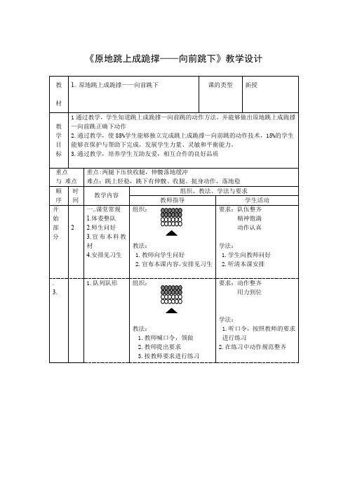 《原地跳上成跪撑——向前跳下》教学设计-小学《体育与健康》(水平二)四年级上册-人教版