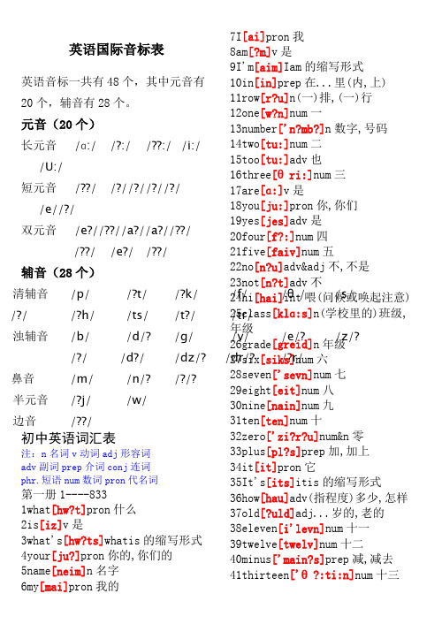 初中英语单词表大全带国际英语音标