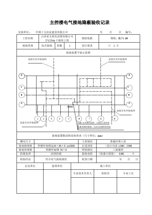 主控楼电气接地装置平面示意图与隐蔽验收记录