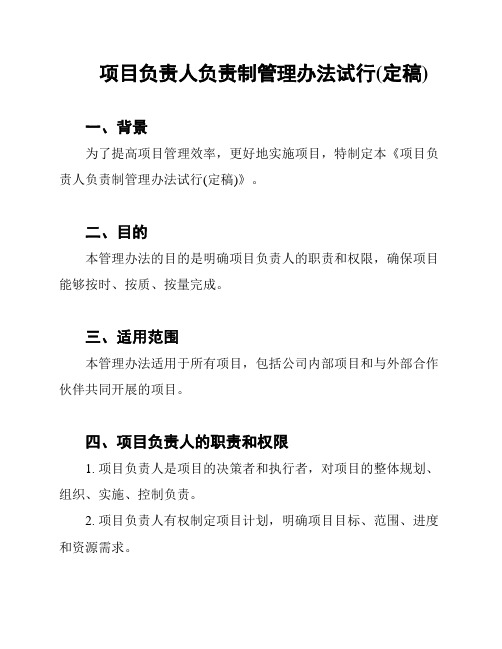 项目负责人负责制管理办法试行(定稿)