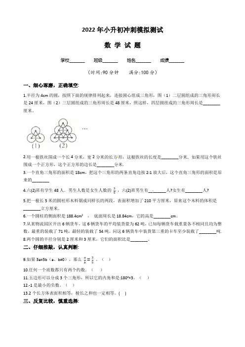 人教版数学六年级小升初模拟试卷(含答案)