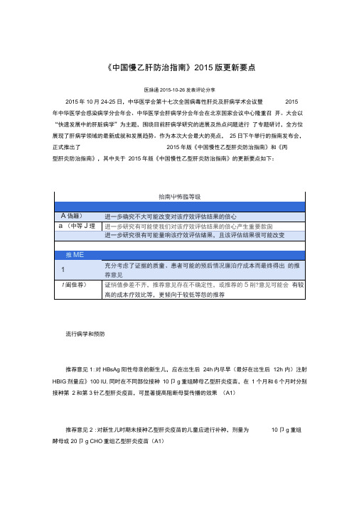 《中国慢乙肝防治指南》版更新要点