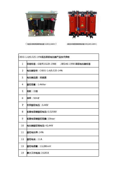 CKSG-1.4/0.525-14%低压串联电抗器