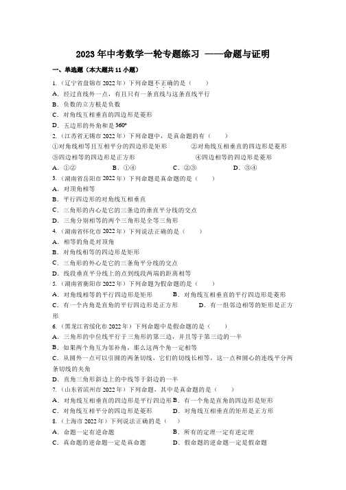 2023年中考数学一轮专题练习  命题与证明(含解析)