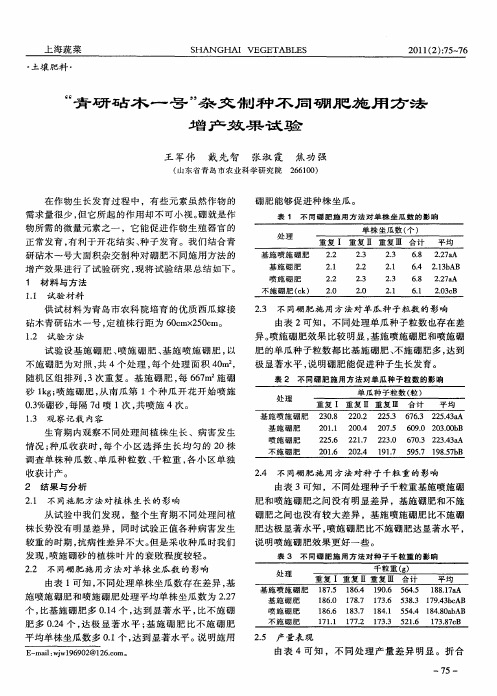 “青研砧木一号”杂交制种不同硼肥施用方法增产效果试验