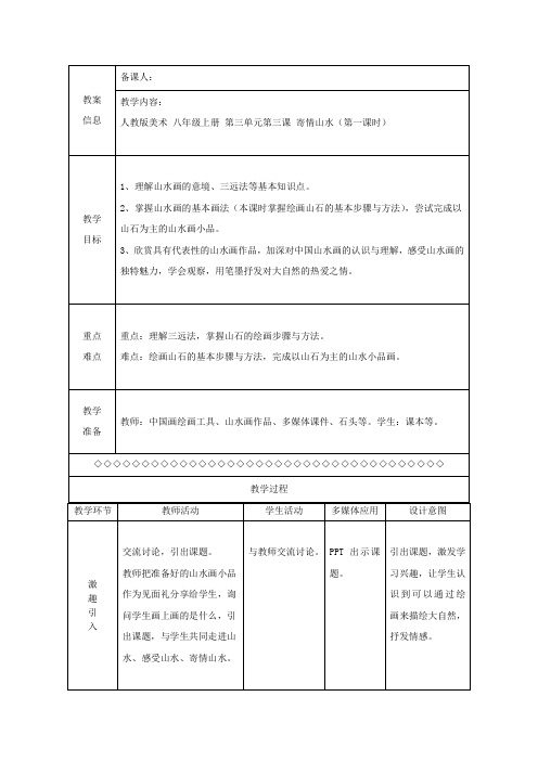 初中美术_寄情山水教学设计学情分析教材分析课后反思