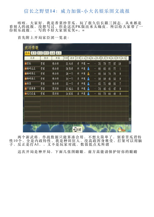 信长之野望14：威力加强小大名娱乐图文战报