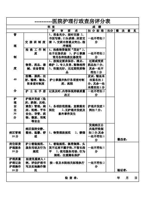 护理行政查房评分表