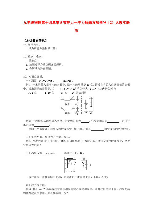 (整理版)九年级物理第十四章第5节浮力浮力解题方法指导(2)人教实验