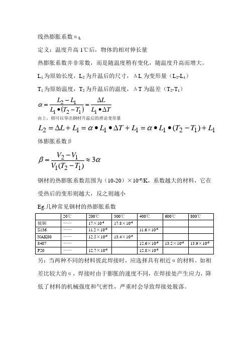 常用钢材的热膨胀系数和算法