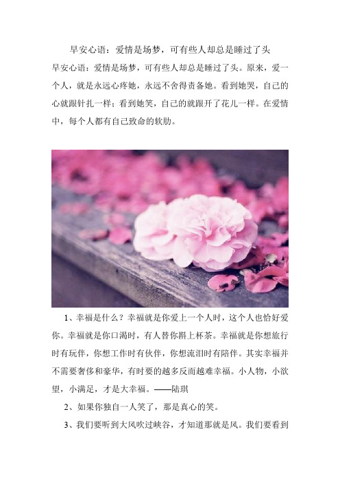 早安问候:爱情是场梦,可有些人却总是睡过了头 美文欣赏 感人的句子.doc