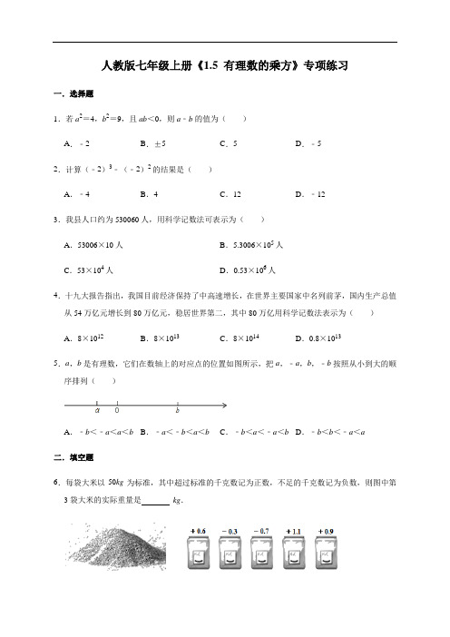 人教版数学七年级上册《1.5 有理数的乘方》专项练习