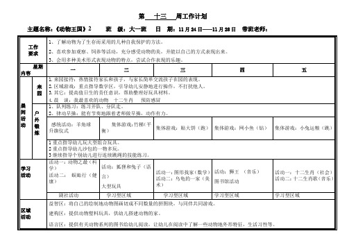 幼儿园周计划第13周(动物王国)