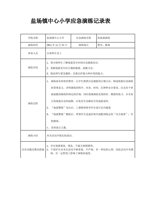 小学防地震应急演练记录表