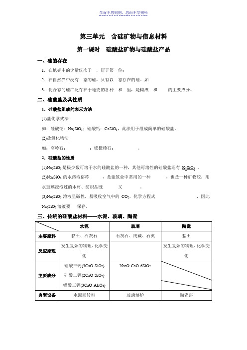 高中化学必修一-专题三-第三单元-含硅矿物及信息材料