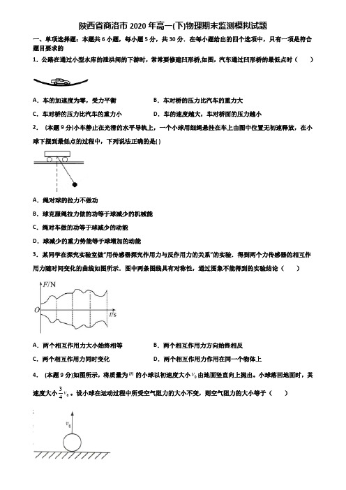 陕西省商洛市2020年高一(下)物理期末监测模拟试题含解析