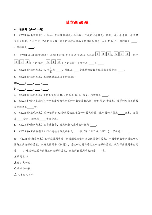 2023-2024学年五年级数学下册期末易错题练习填空题60题(苏教版)(含解析)