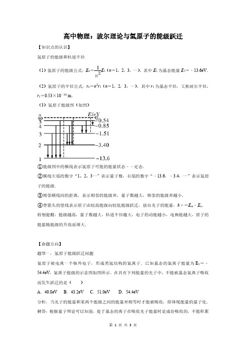 高中物理：玻尔理论与氢原子的能级跃迁