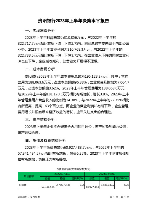 601997贵阳银行2023年上半年决策水平分析报告