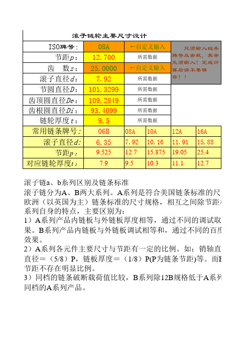 常用链轮尺寸计算表