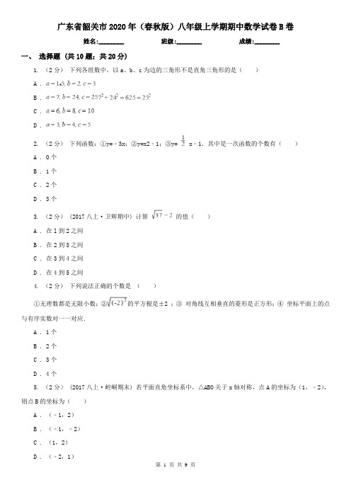 广东省韶关市2020年(春秋版)八年级上学期期中数学试卷B卷