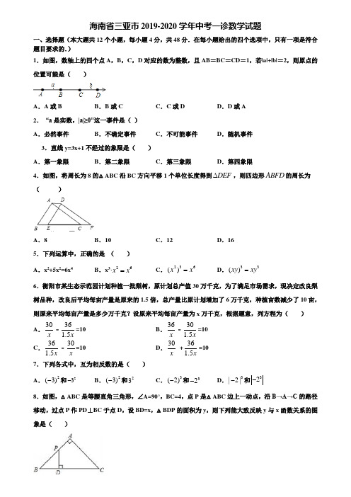 海南省三亚市2019-2020学年中考一诊数学试题含解析