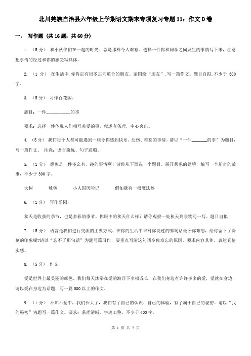 北川羌族自治县六年级上学期语文期末专项复习专题11：作文D卷