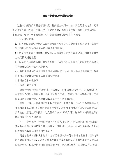 公司资金付款流程及计划管理制度