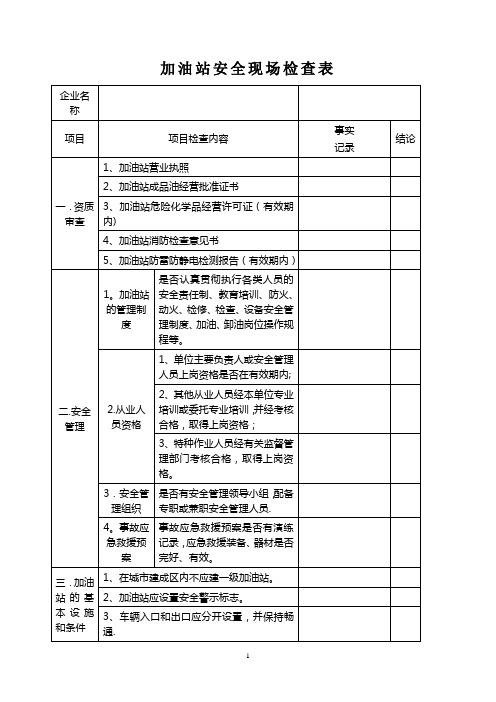 《加油站安全现场检查表》