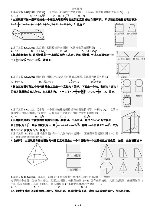 2011年立体几何(文科)教师版