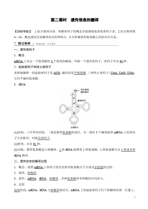 高中生物(苏教版高一必修二)学案文档：第四章_第三节_第二课时_遗传信息的翻译