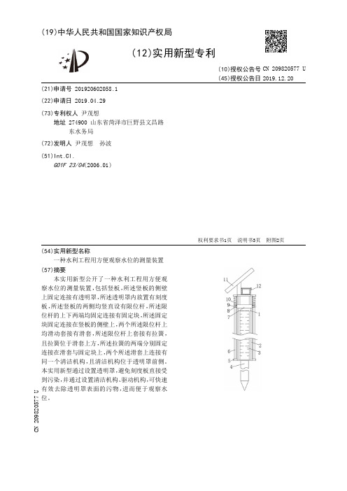 【CN209820577U】一种水利工程用方便观察水位的测量装置【专利】