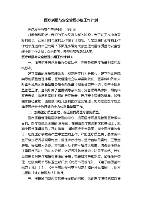 医疗质量与安全管理小组工作计划