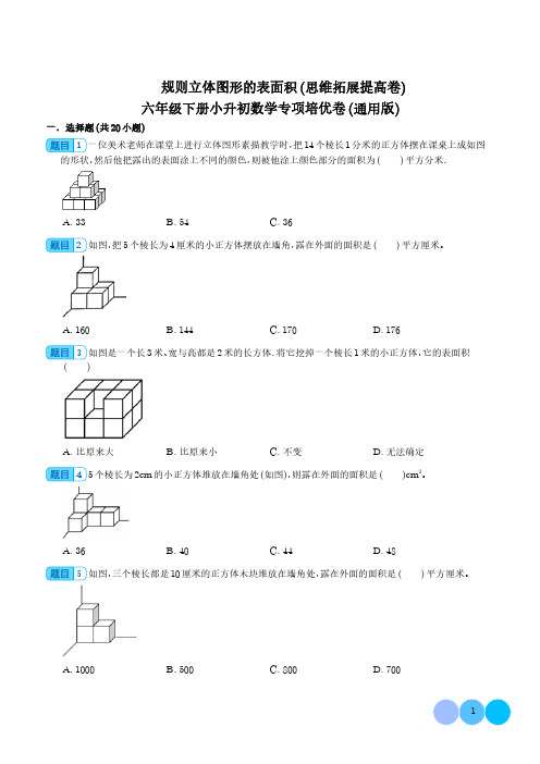 规则立体图形的表面积(思维拓展专项练习)六年级下册小升初数学专项培优