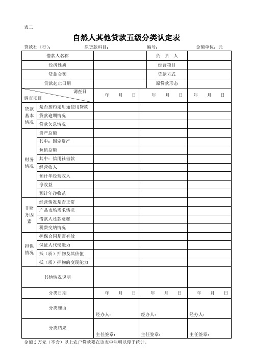 自然人单款五级分类认定表