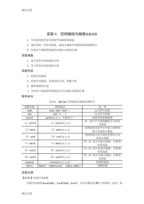 (整理)数学实验教程实验6(空间曲线与曲面)