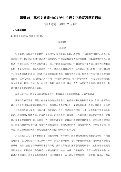 题组06：现代文阅读-2021年中考语文三轮复习题组训练之现代文阅读(解析版)